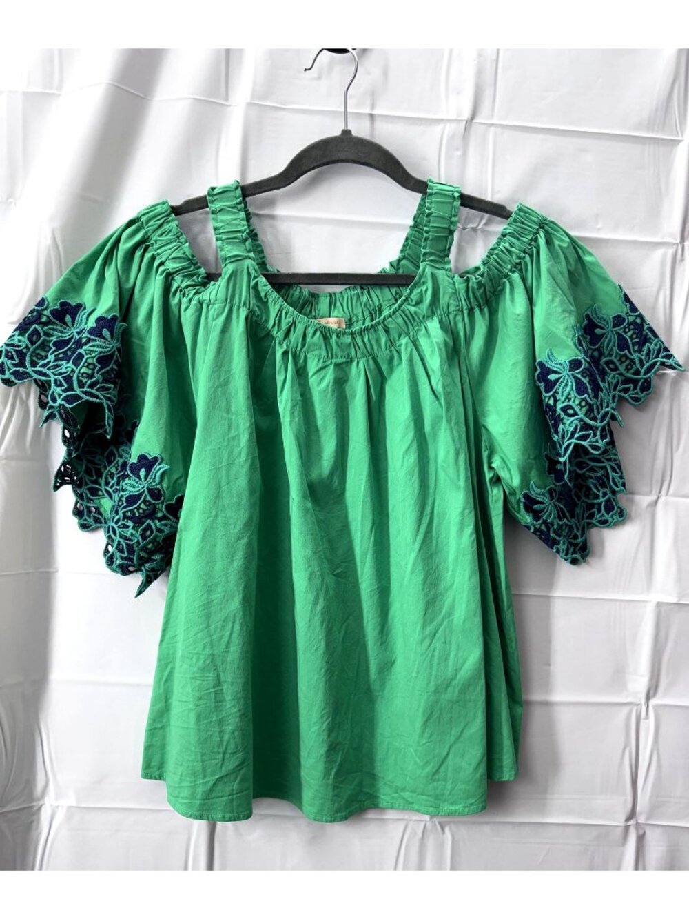Gibson Latimer Green & Navy Peasant Blouse sz Small Boho